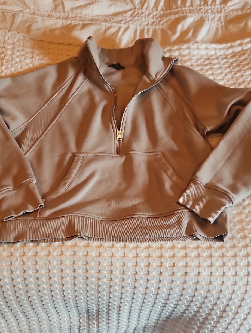 Danskin Taupe Half-Zip Cowl Neck Pullover Lg